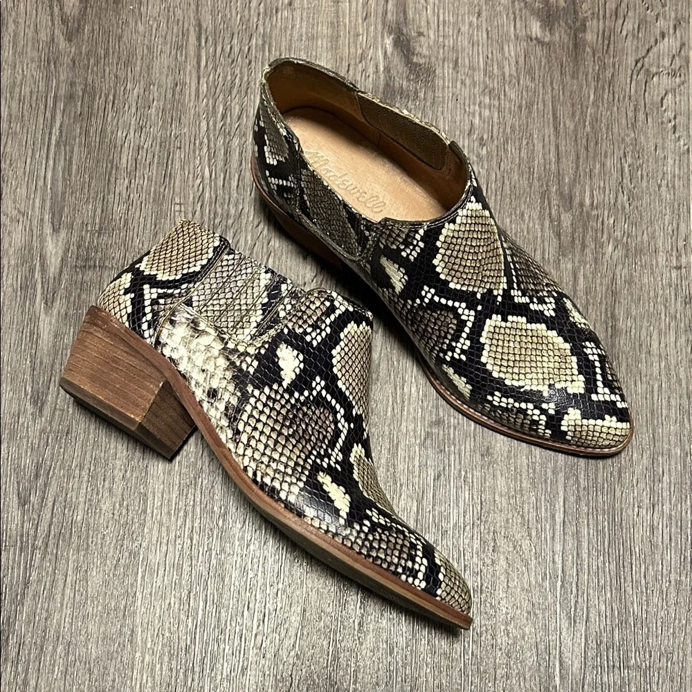 Madewell Snakeskin Leather Ankle Boots Size 7 Western Block Heel Booties - Picture 2 of 7